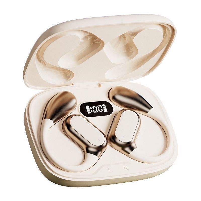 2026 High-Quality Open-Ear Headphones with LED Battery Indicator JL Chipset, Off-White Color Non-In-Ear Sports Bluetooth Headphones